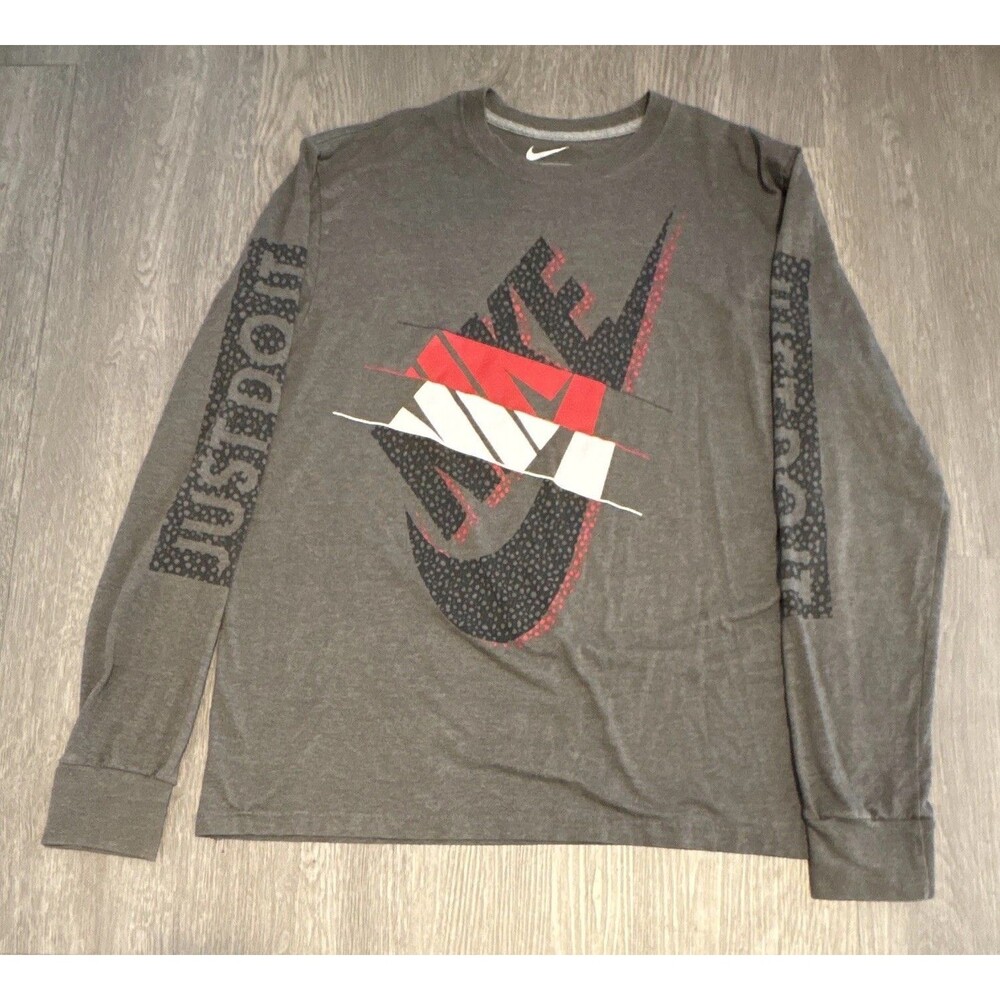 Nike Gray Long Sleeve Shirt Size L Reg Fit Nike Symbol And Just Do It Graphics